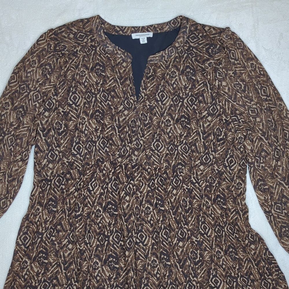 Beach Lunch Lounge Women's Brown Tan Long Sleeve Dress Size XL Ethnic Print Boho